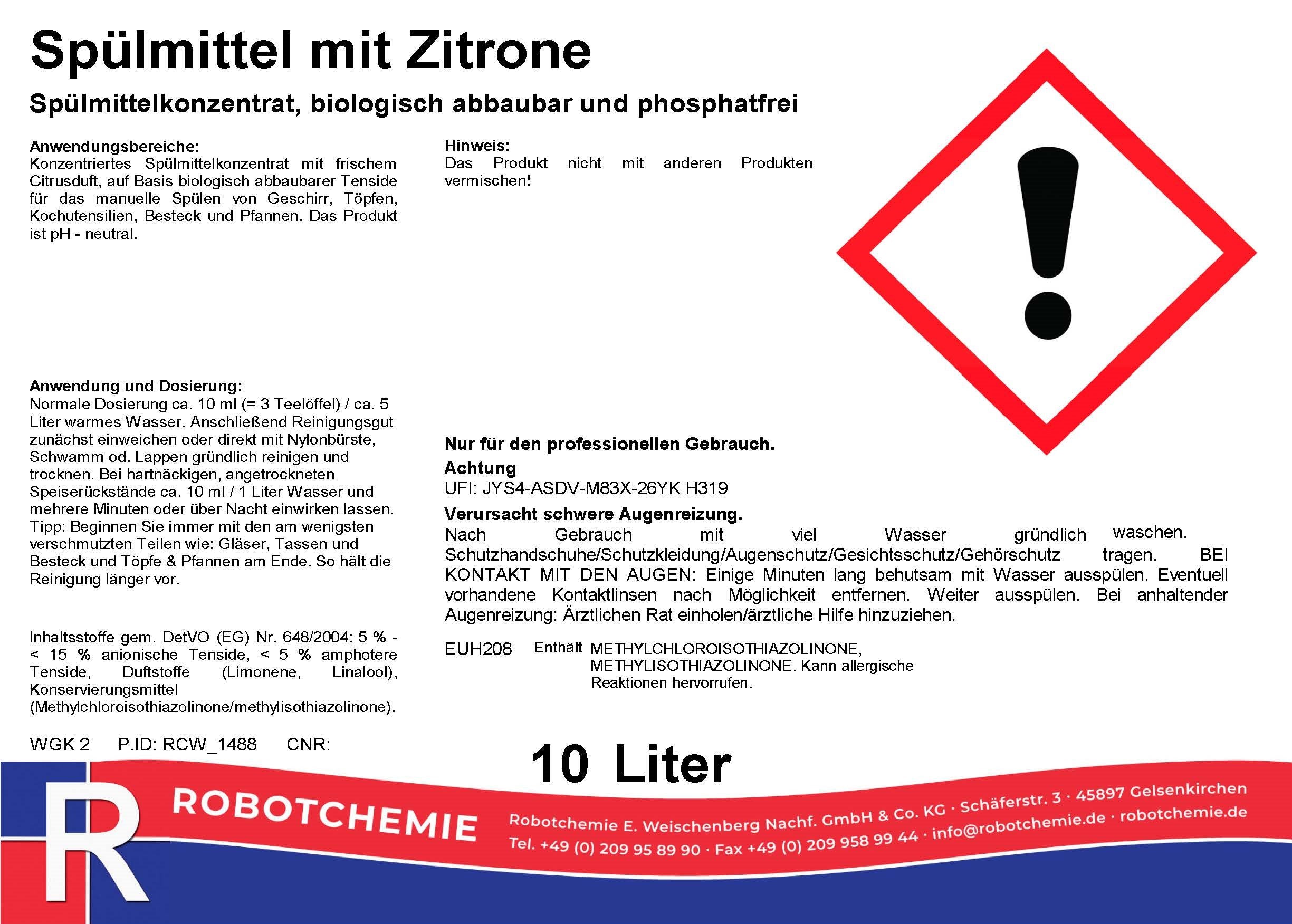 Spülmittel mit Zitrone 10 Liter