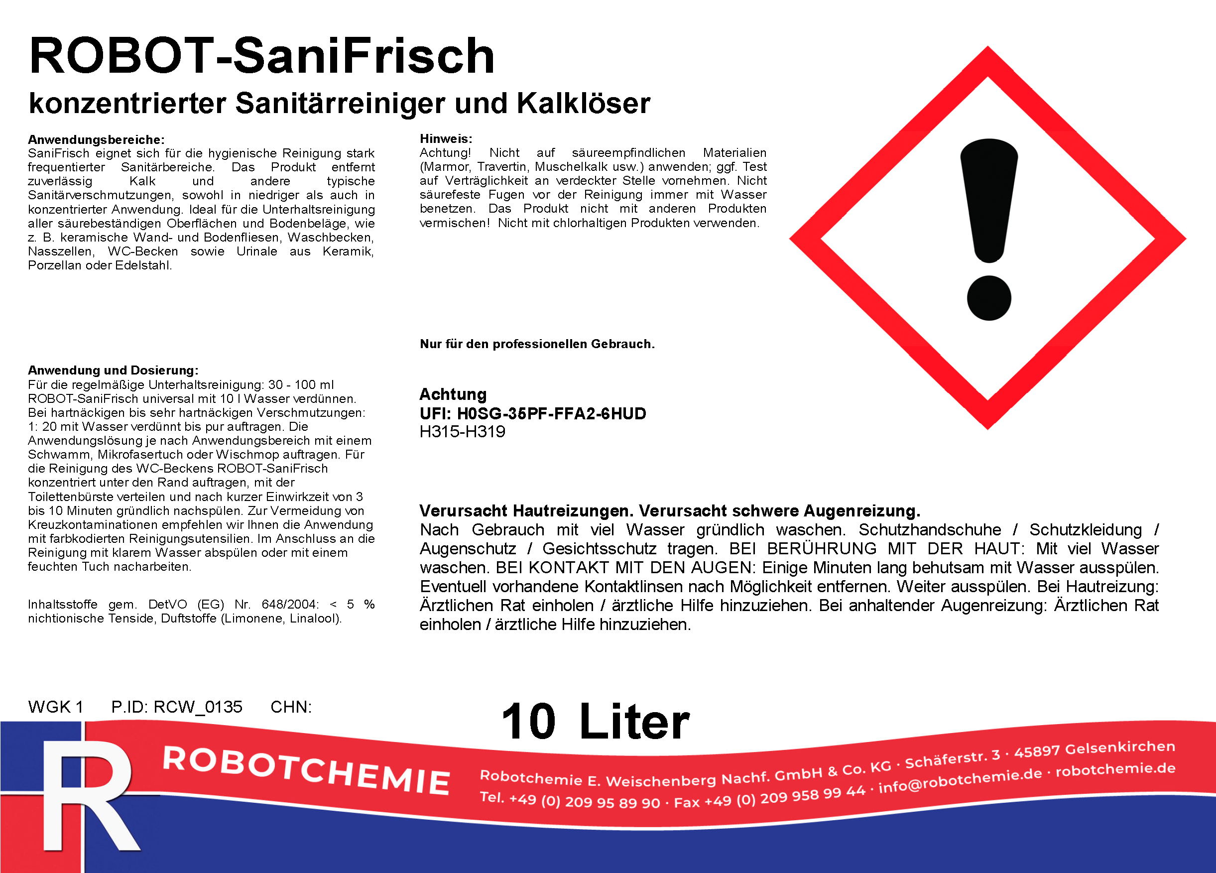 ROBOT-SaniFrisch 10 Liter