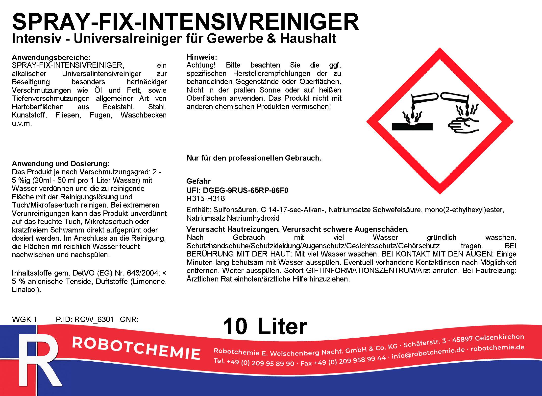 SPRAY-FIX-INTENSIVREINIGER 10 Liter